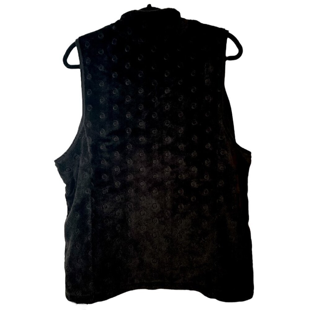 Kim Rogers Black Velvety Like Zip Up Lightweight Vest w/ Embossed Circles Sz 1X - Picture 2 of 4
